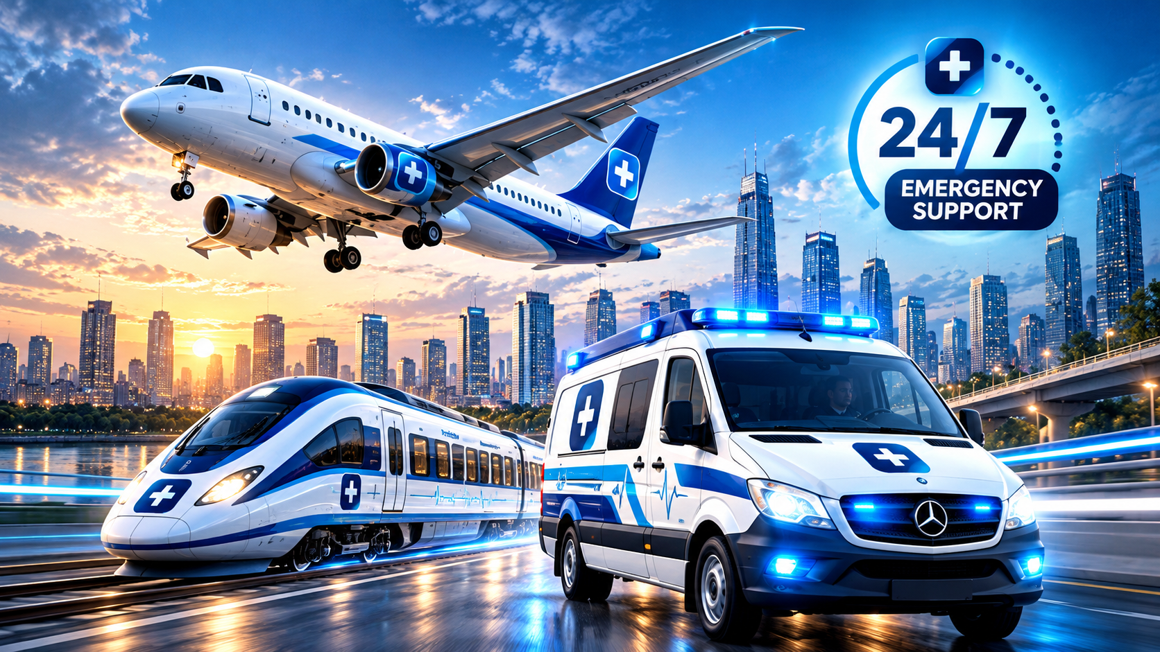 A1 Ambulance 24/7 Emergency Transport Fleet - Air, Train & Road
